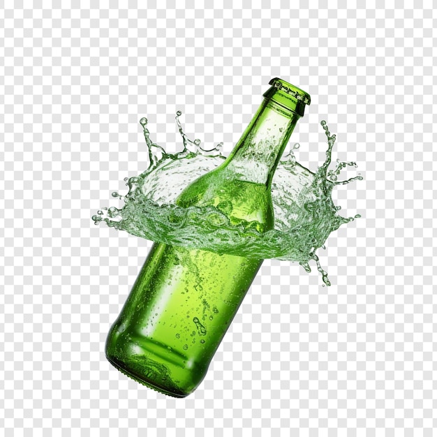 Splash of water on a green bottle isolated on transparent background