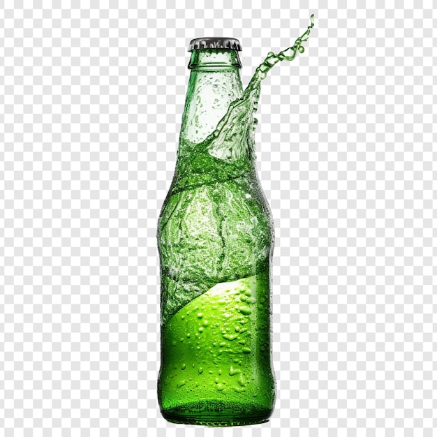 Splash of water on a green bottle isolated on transparent background