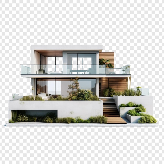 Free PSD split level 5 house isolated on transparent background