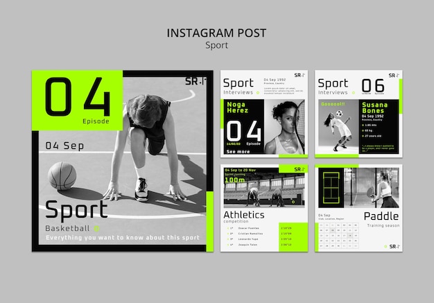 PSD gratuito raccolta di post su instagram di sport e attività