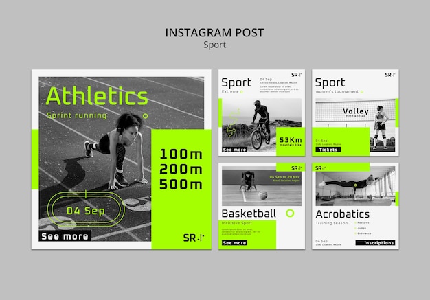 Бесплатный PSD Коллекция постов в instagram о спорте и активности