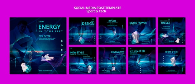 無料PSD スポーツとテクノロジーのソーシャルメディア投稿