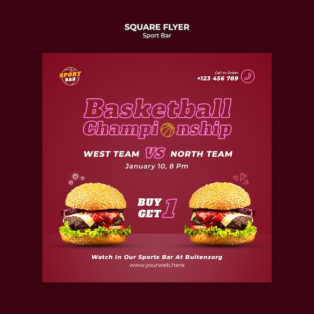 Free PSD sport bar square flyer template