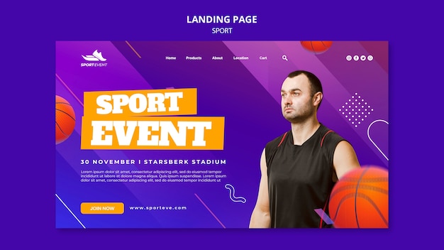 Sport event landing page design template