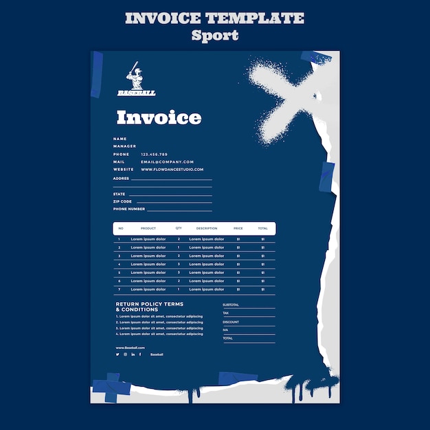 Sport practice invoice template