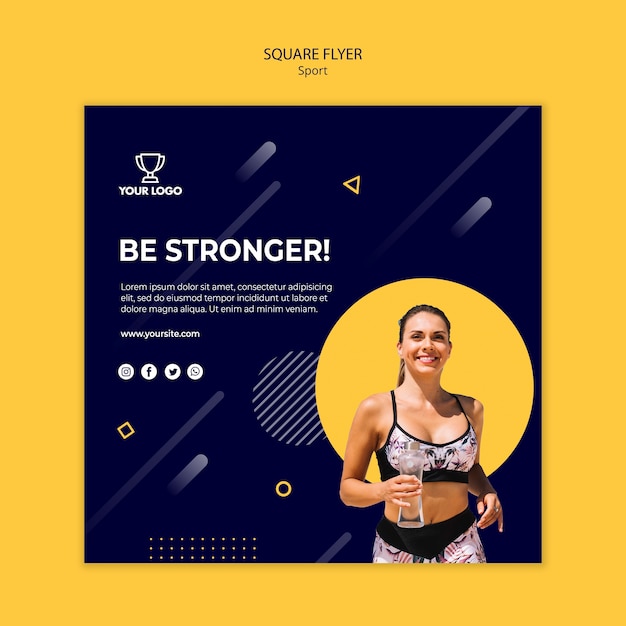 Sport square flyer template with woman running