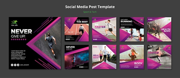 Concetto di sport e tecnologia social media post mock-up