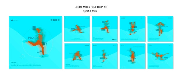 Concetto di sport e tecnologia modello di post social media