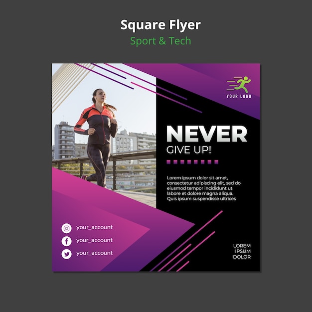 Free PSD sport & tech concept square flyer mock-up