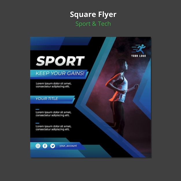 Sport & tech concept square flyer mock-up