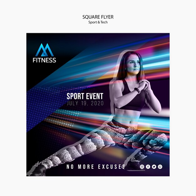 Sport and tech fitness square flyer