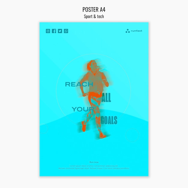 Бесплатный PSD Спорт и техническая концепция плаката