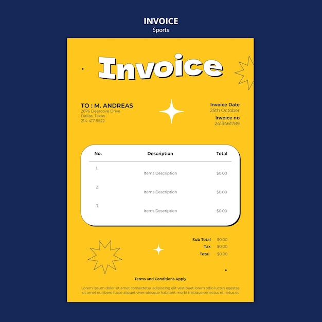 Sport training invoice template