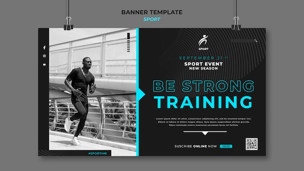 Free PSD sports banner template with photo