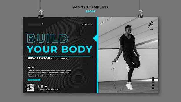 Free PSD sports banner template with photo