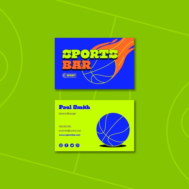 Sports bar fans leisure horizontal business card template free PSD download
