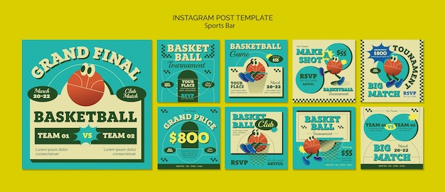 Free PSD sports bar for fans and leisure instagram posts collection