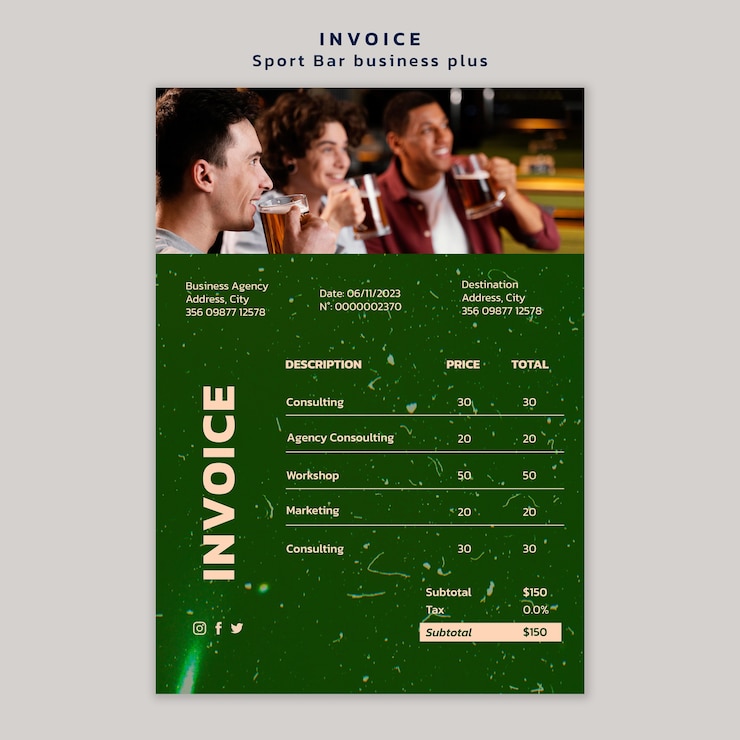 Free PSD sports bar for fans and leisure invoice template