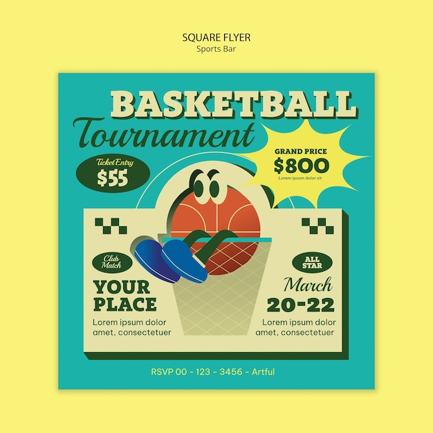 Free PSD sports bar for fans and leisure square flyer template