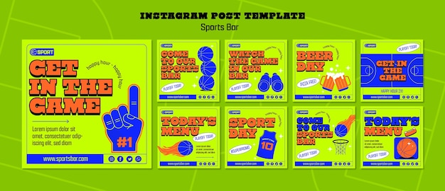무료 PSD 팬 및 레저 인스타그램 게시물 수집을 위한 스포츠 바