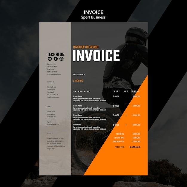 Free PSD sports business invoice template