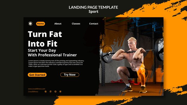 Free PSD sports and fitness classes landing page template