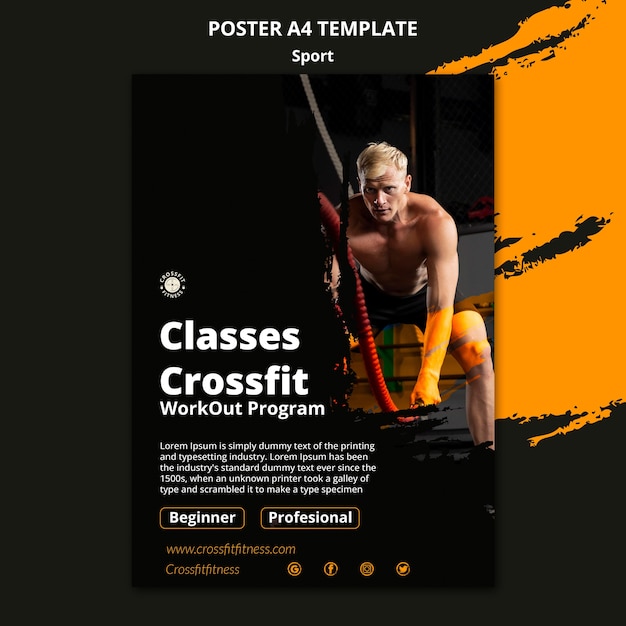 PSD gratuito modello di poster verticale per lezioni di sport e fitness