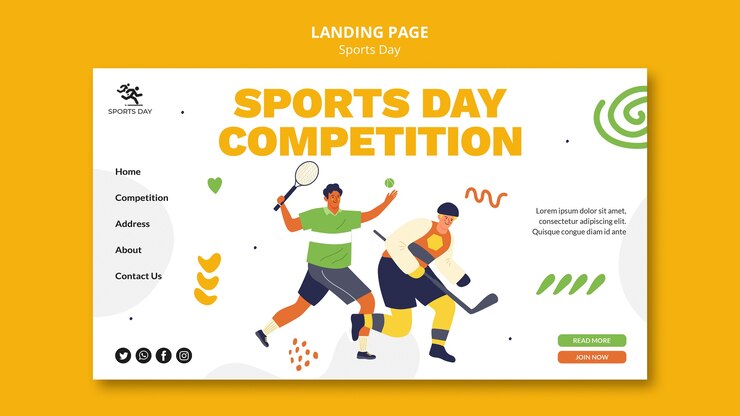 Free PSD sports horizontal banner template with people playing sports