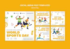 PSD gratuito raccolta di post di instagram sportivi con persone che praticano sport