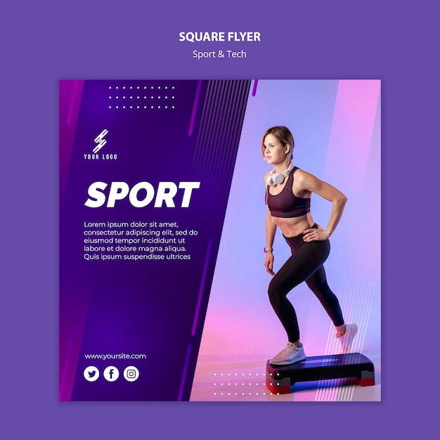 Sports and tech square flyer template with photo