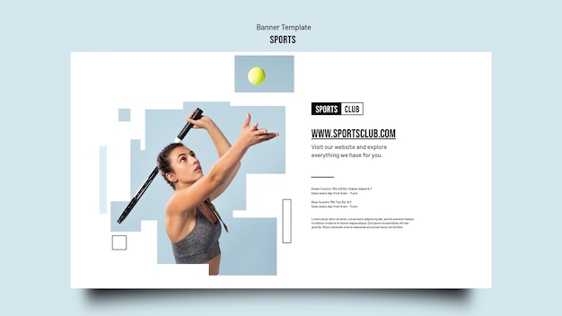 Free PSD sports training horizontal banner template with geometric cut-out shapes