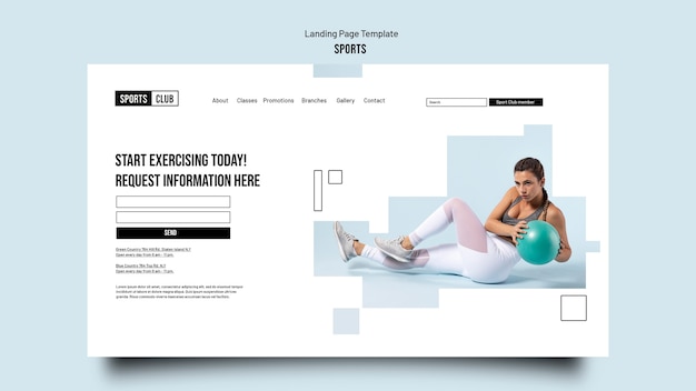 Free PSD sports training landing page template with geometric cut-out shapes