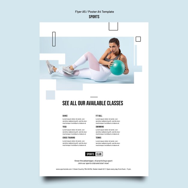 sports training vertical flyer template with geometric cut-out shapes