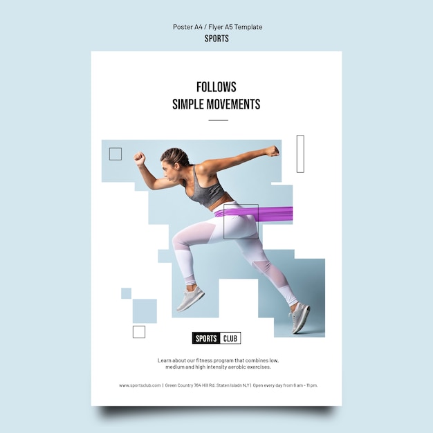 sports training vertical poster template with geometric cut-out shapes