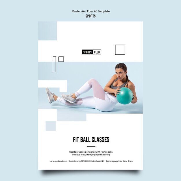 sports training vertical poster template with geometric cut-out shapes