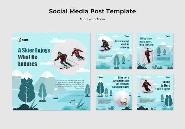 PSD gratuito sport con modello di progettazione di post di instagram di neve
