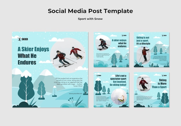 無料PSD 雪のインスタグラム投稿デザインテンプレートとスポーツ