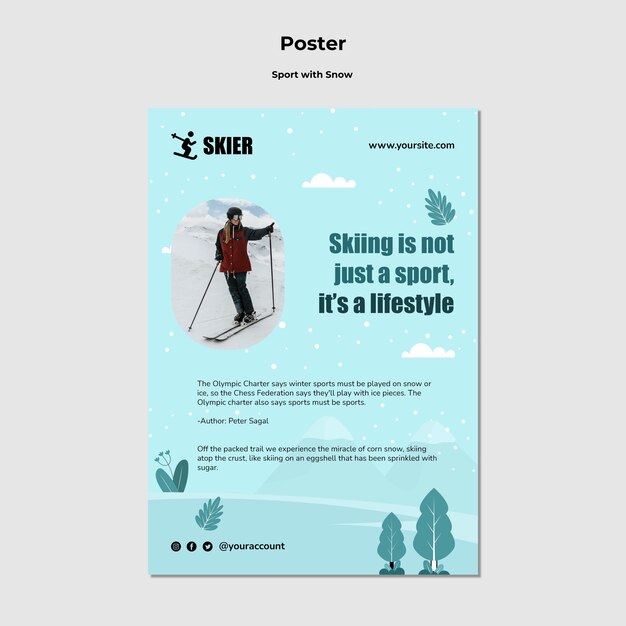 PSD gratuito sport con modello di progettazione di poster di neve