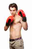 Free PSD sportsman posing with boxing gloves