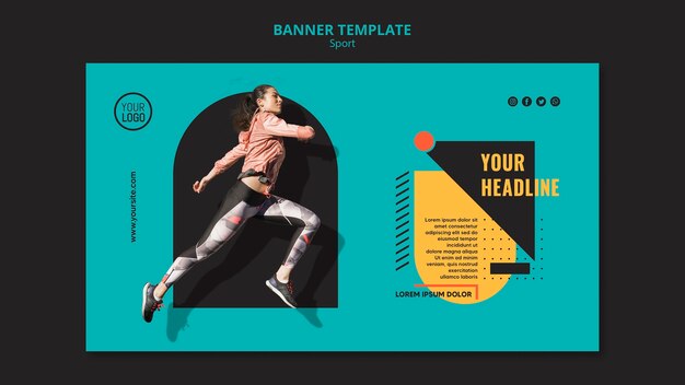 sporty woman running banner template