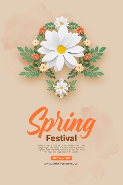 Spring festival floral vertical poster template