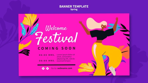 PSD gratuito banner orizzontale del festival di primavera