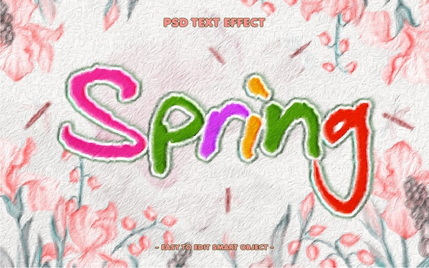 Бесплатный PSD Весенний цветочный редактируемый текстовый эффект