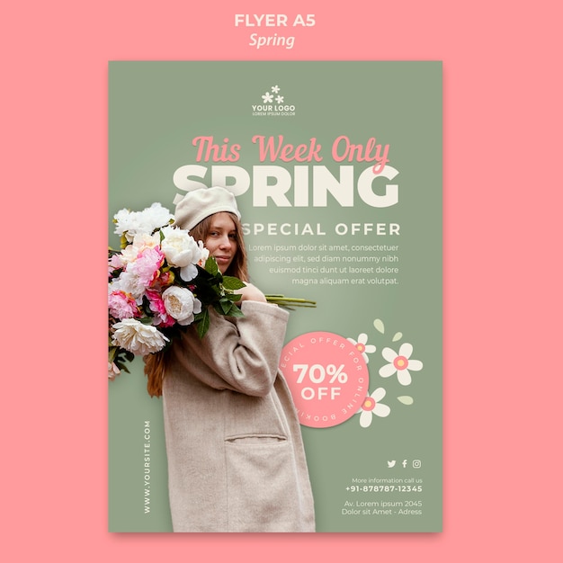 Spring flyer template with photo