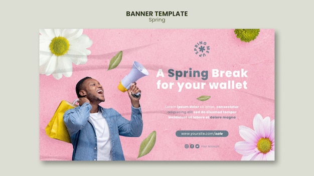 Modello di banner orizzontale di primavera in vendita con fiore