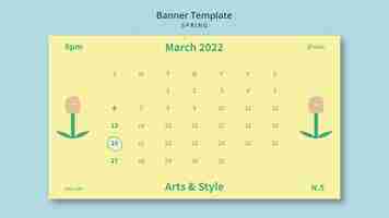 Free PSD spring horizontal banner template with flower and calendar