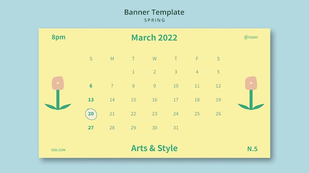 Spring horizontal banner template with flower and calendar