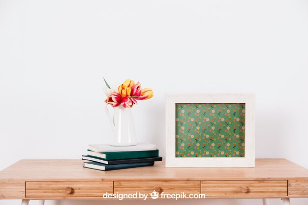Download Free Psd Spring Mockup With Frame Next To Flower Pot Yellowimages Mockups