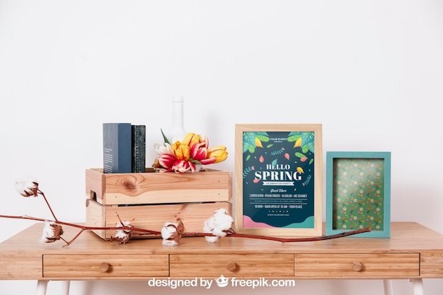 Download Spring mockup with hexagonal frame | Free PSD File