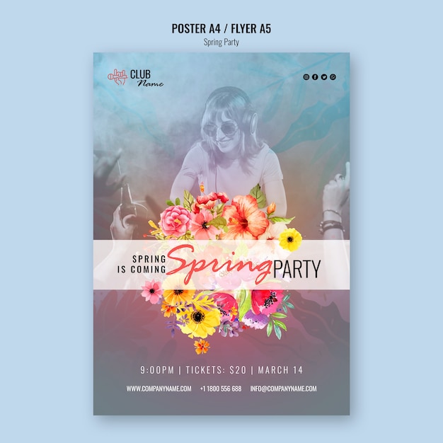 Free PSD spring party flyer template with photo